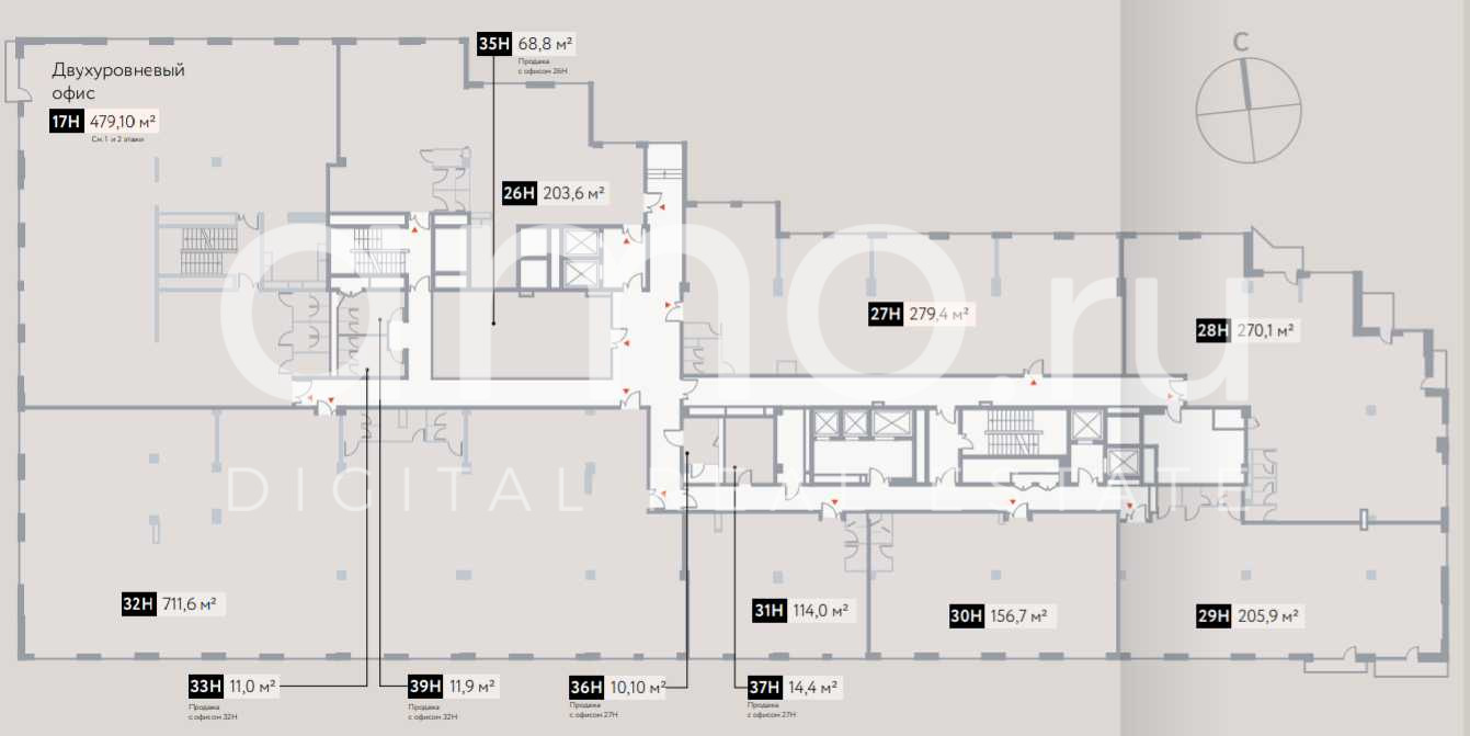 Планировка офиса 711.6 м², 3 этаж, ЖК «HILL 8»